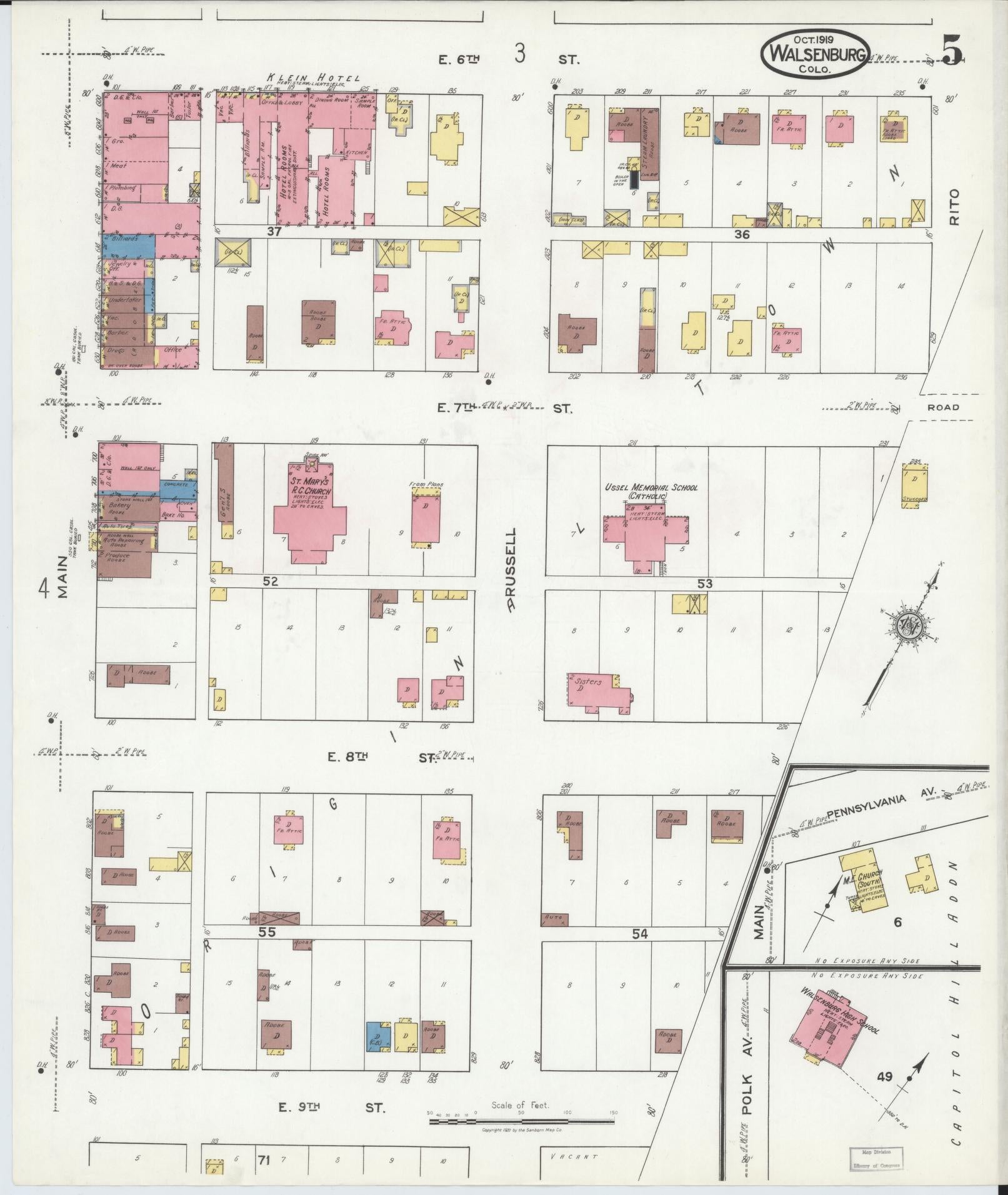 Sanborn Fire Insurance Map from Walsenburg, Huerfano County, Colorado (1919), Sheet #0005 - Complete Map Set gallery image, historic Sanborn map, vintage wall art, Colorado Colorado