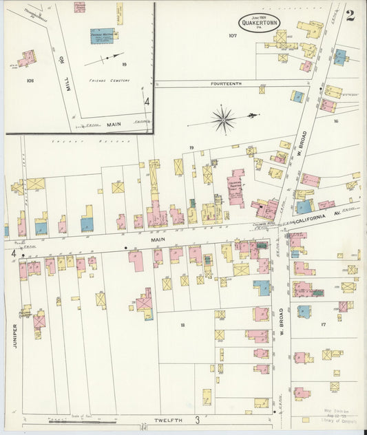 Sanborn Fire Insurance Map from Quakertown, Bucks County, Pennsylvania (1909), Sheet #0002 - Historic Sanborn Fire Insurance Map Print, vintage old map wall art, antique decor, genealogy gift, Pennsylvania Pennsylvania map