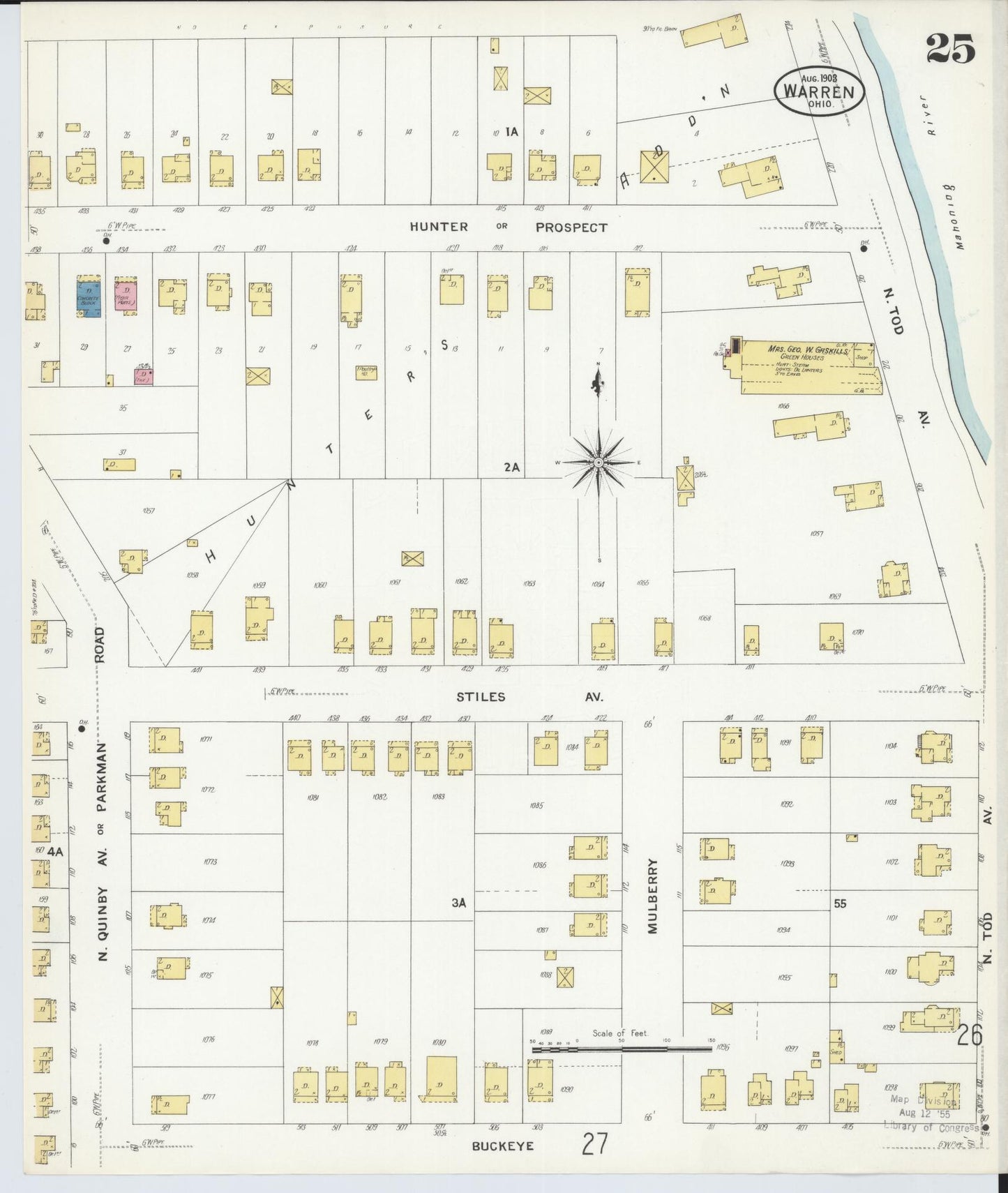 Sanborn Fire Insurance Map from Warren, Trumbull County, Ohio (1908), Sheet #0025 - Complete Map Set gallery image, historic Sanborn map, vintage wall art, Ohio Ohio