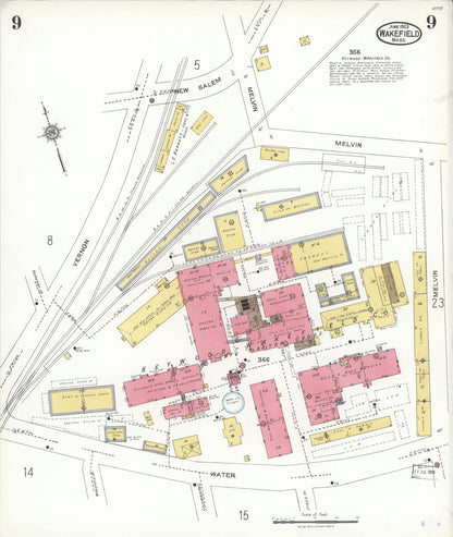 Sanborn Fire Insurance Map from Wakefield, Middlesex County, Massachusetts (1923), Sheet #0009 - Historic Sanborn Fire Insurance Map Print, vintage old map wall art, antique decor, genealogy gift, Massachusetts Massachusetts map