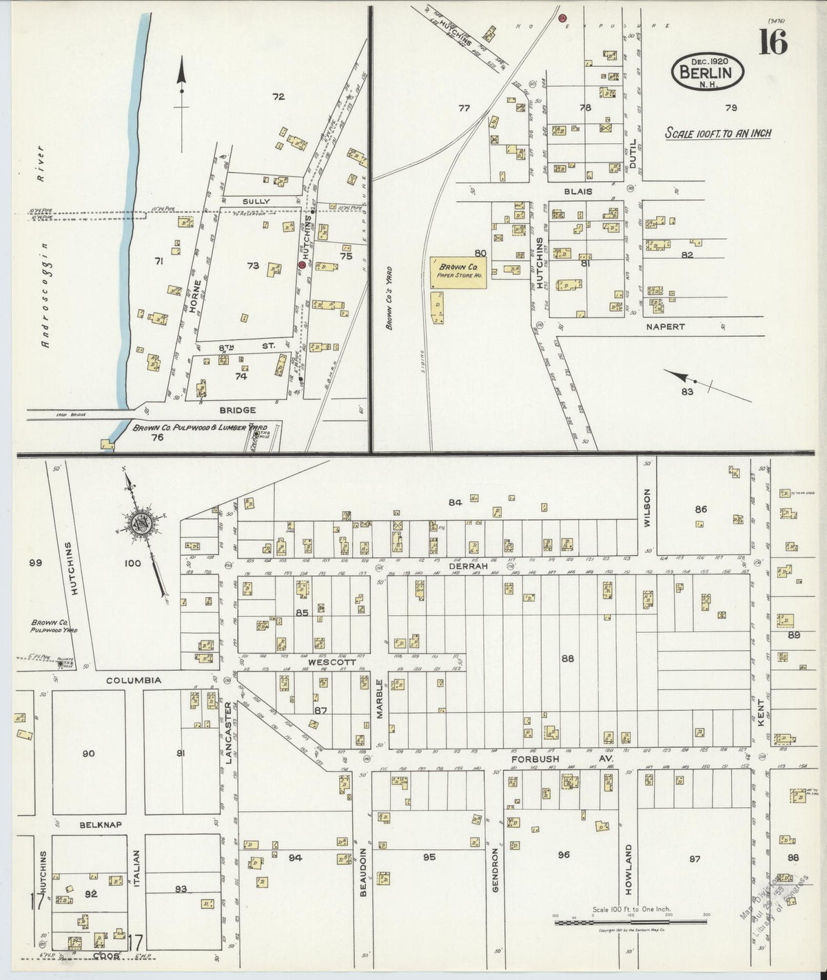 Sanborn Fire Insurance Map from Berlin, Coos County, New Hampshire (1920), Sheet #0016 - Complete Map Set gallery image, historic Sanborn map, vintage wall art, New Hampshire New Hampshire