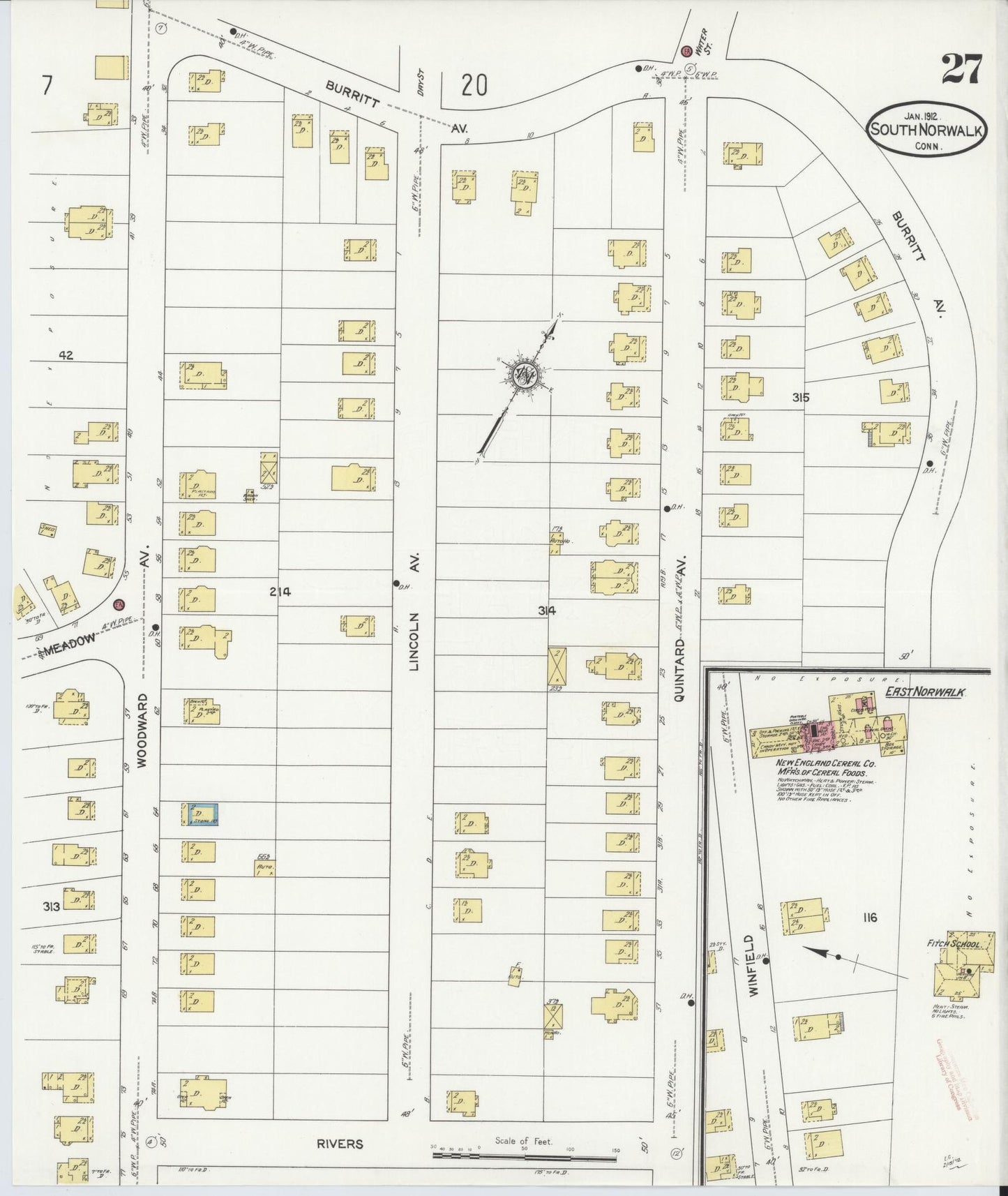 Sanborn Fire Insurance Map from South Norwalk, Fairfield County, Connecticut (1912), Sheet #0027 - Complete Map Set gallery image, historic Sanborn map, vintage wall art, Connecticut Connecticut