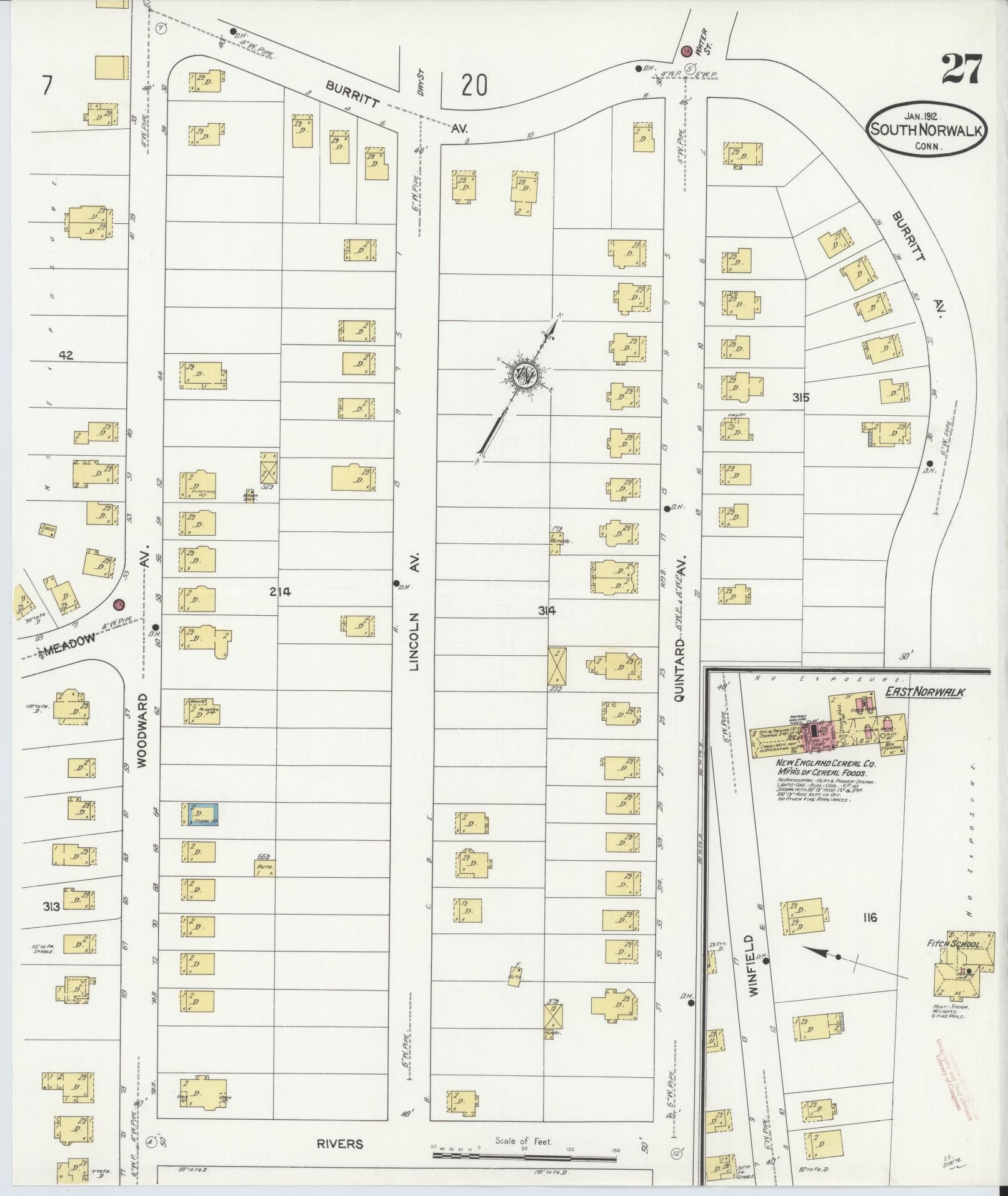 Sanborn Fire Insurance Map from South Norwalk, Fairfield County, Connecticut (1912), Sheet #0027 - Complete Map Set gallery image, historic Sanborn map, vintage wall art, Connecticut Connecticut