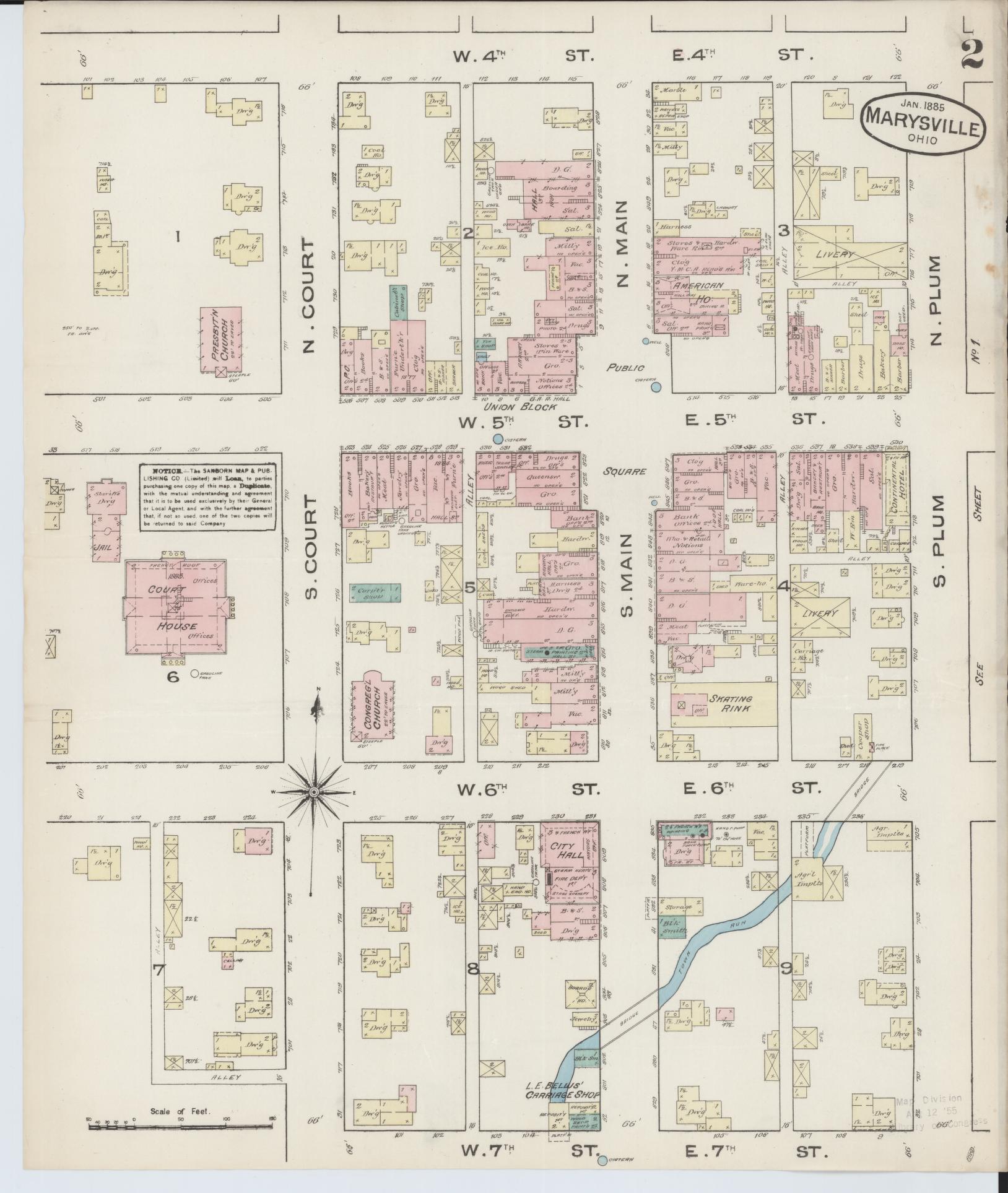 Sanborn Fire Insurance Map from Marysville, Union County, Ohio (1885), Sheet #0002 - Historic Sanborn Fire Insurance Map Print, vintage old map wall art, antique decor, genealogy gift, Ohio Ohio map