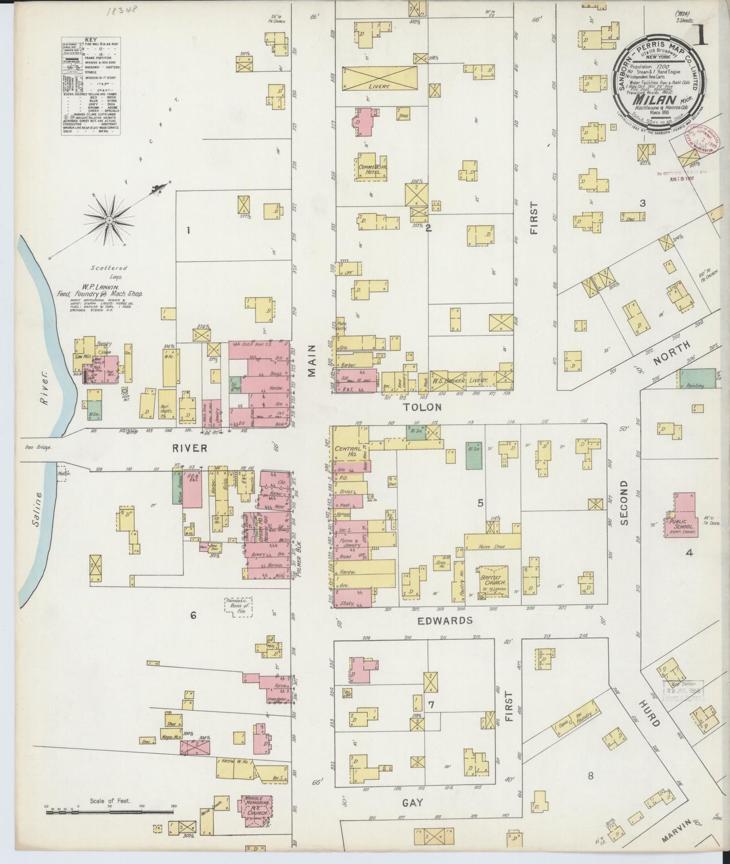 Sanborn Fire Insurance Map from Milan, Washtenaw And Monroe Counties, Michigan (1895), Sheet #0001 - Complete Map Set gallery image, historic Sanborn map, vintage wall art, Michigan Michigan