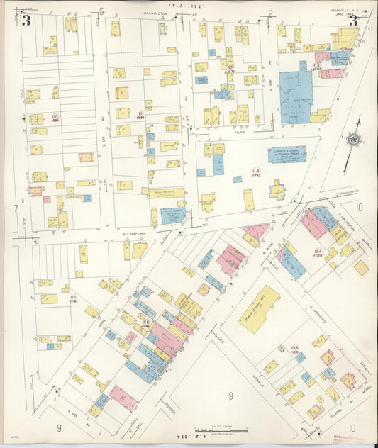 Sanborn Fire Insurance Map from Manville, Somerset County, New Jersey (1949), Sheet #0003 - Historic Sanborn Fire Insurance Map Print, vintage old map wall art, antique decor, genealogy gift, New Jersey New Jersey map