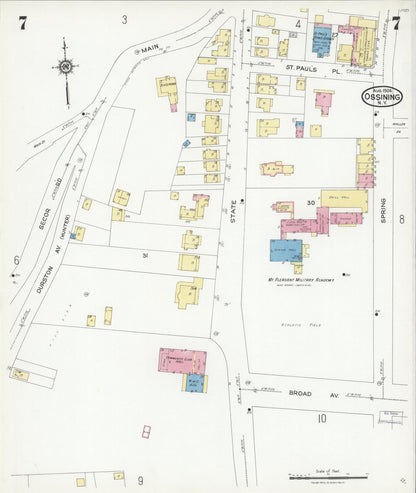 Sanborn Fire Insurance Map from Ossining, Westchester County, New York (1924), Sheet #0007 - Historic Sanborn Fire Insurance Map Print, vintage old map wall art, antique decor, genealogy gift, New York New York map