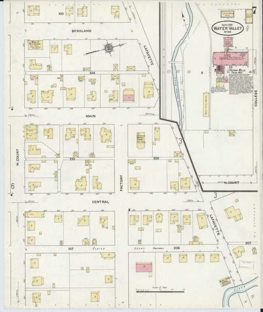 Sanborn Fire Insurance Map from Water Valley, Yalobusha County, Mississippi (1910), Sheet #0007 - Historic Sanborn Fire Insurance Map Print, vintage old map wall art, antique decor, genealogy gift, Mississippi Mississippi map