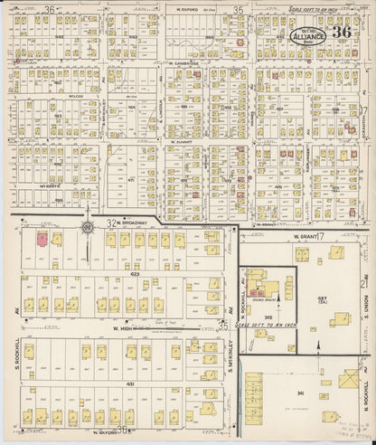 Sanborn Fire Insurance Map from Alliance, Stark County, Ohio (1921), Sheet #0036 - Historic Sanborn Fire Insurance Map Print, vintage old map wall art, antique decor, genealogy gift, Ohio Ohio map