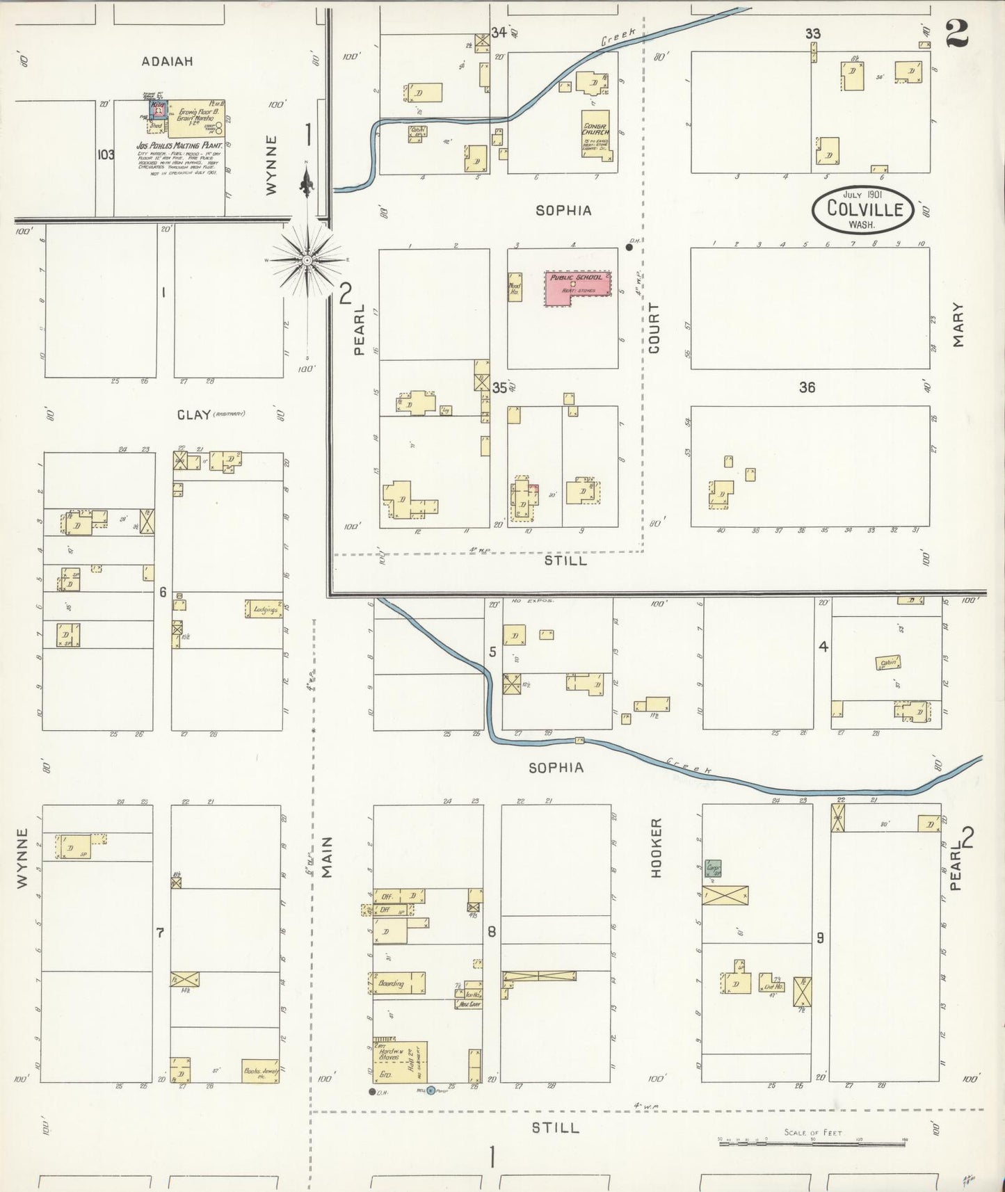 Sanborn Fire Insurance Map from Colville, Stevens County, Washington (1901), Sheet #0002 - Complete Map Set gallery image, historic Sanborn map, vintage wall art, Washington Washington