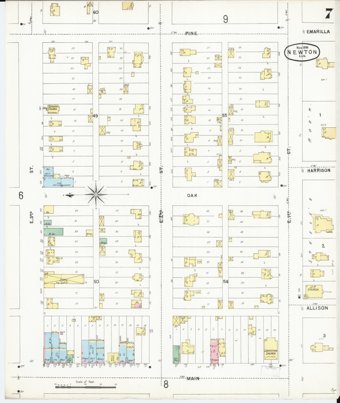 Sanborn Fire Insurance Map from Newton, Harvey County, Kansas (1896), Sheet #0007 - Complete Map Set gallery image, historic Sanborn map, vintage wall art, Kansas Kansas