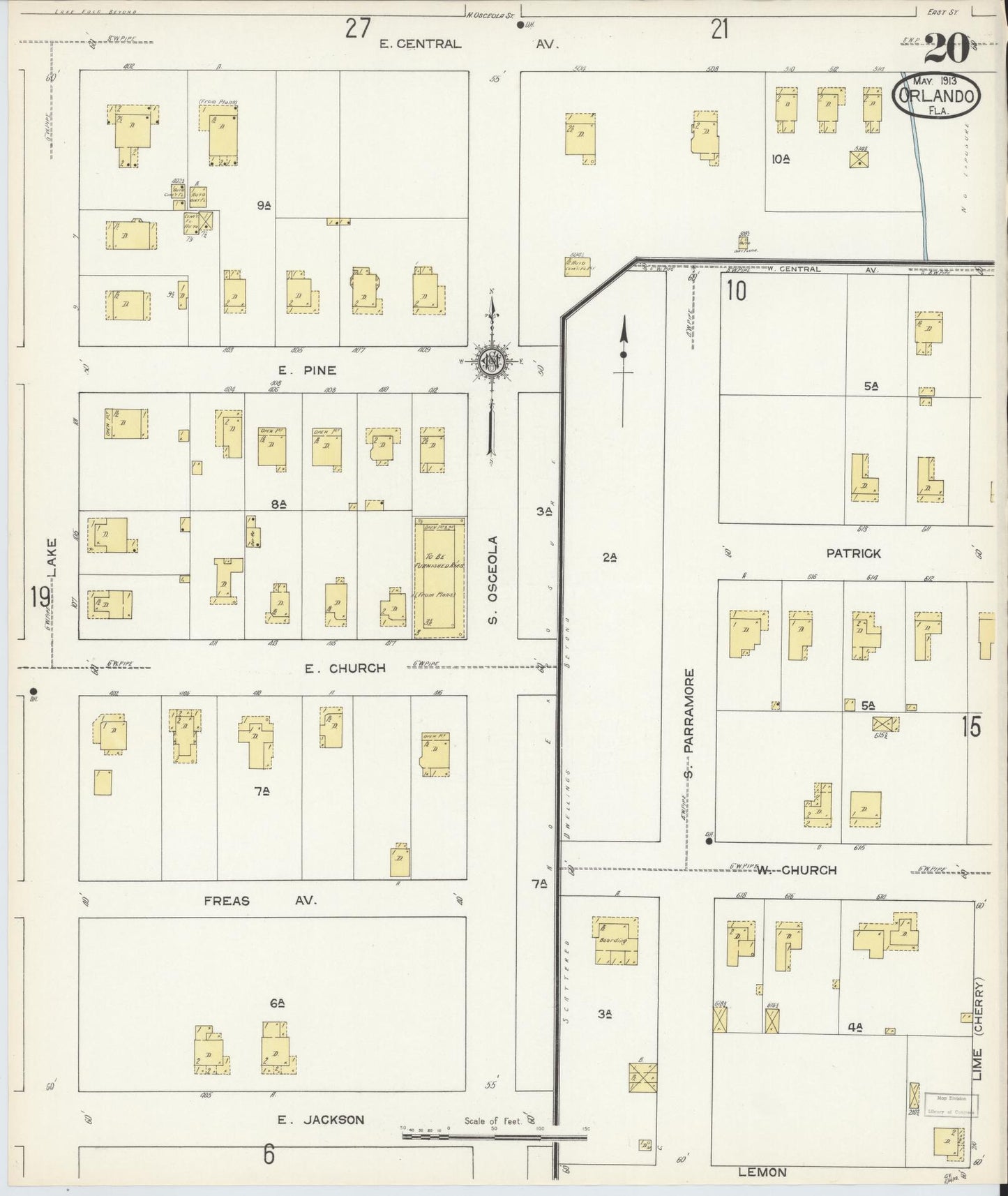 Sanborn Fire Insurance Map from Orlando, Orange County, Florida (1913), Sheet #0020 - Complete Map Set gallery image, historic Sanborn map, vintage wall art, Florida Florida