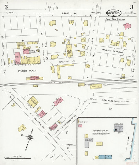 Sanborn Fire Insurance Map from Great Neck, Nassau County, New York (1926), Sheet #0003 - Historic Sanborn Fire Insurance Map Print, vintage old map wall art, antique decor, genealogy gift, New York New York map