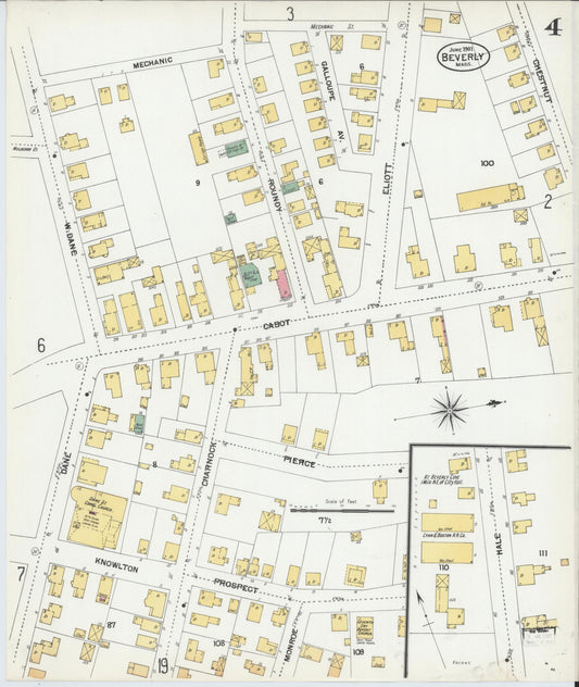 Sanborn Fire Insurance Map from Beverly, Essex County, Massachusetts (1901), Sheet #0004 - Historic Sanborn Fire Insurance Map Print, vintage old map wall art, antique decor, genealogy gift, Massachusetts Massachusetts map