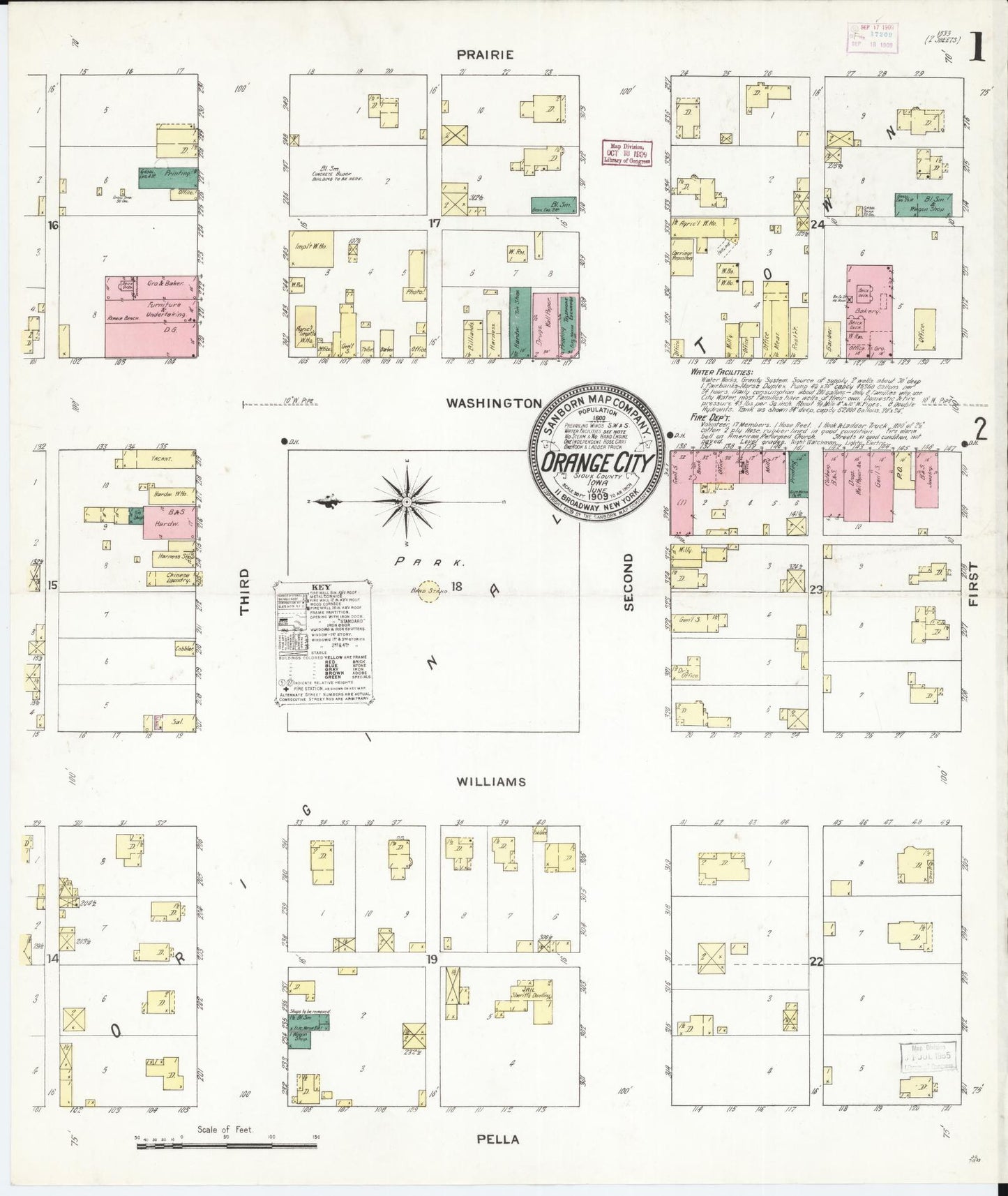 Sanborn Fire Insurance Map from Orange City, Sioux County, Iowa (1909), Sheet #0001 - Historic Sanborn Fire Insurance Map Print