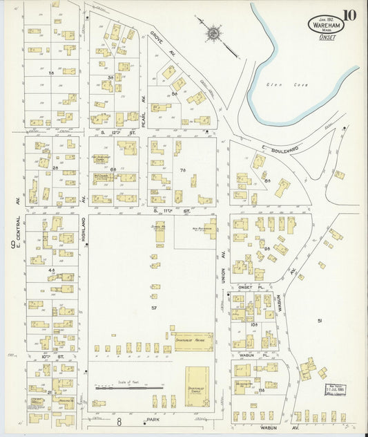 Sanborn Fire Insurance Map from Wareham, Plymouth County, Massachusetts (1912), Sheet #0010 - Historic Sanborn Fire Insurance Map Print, vintage old map wall art, antique decor, genealogy gift, Massachusetts Massachusetts map