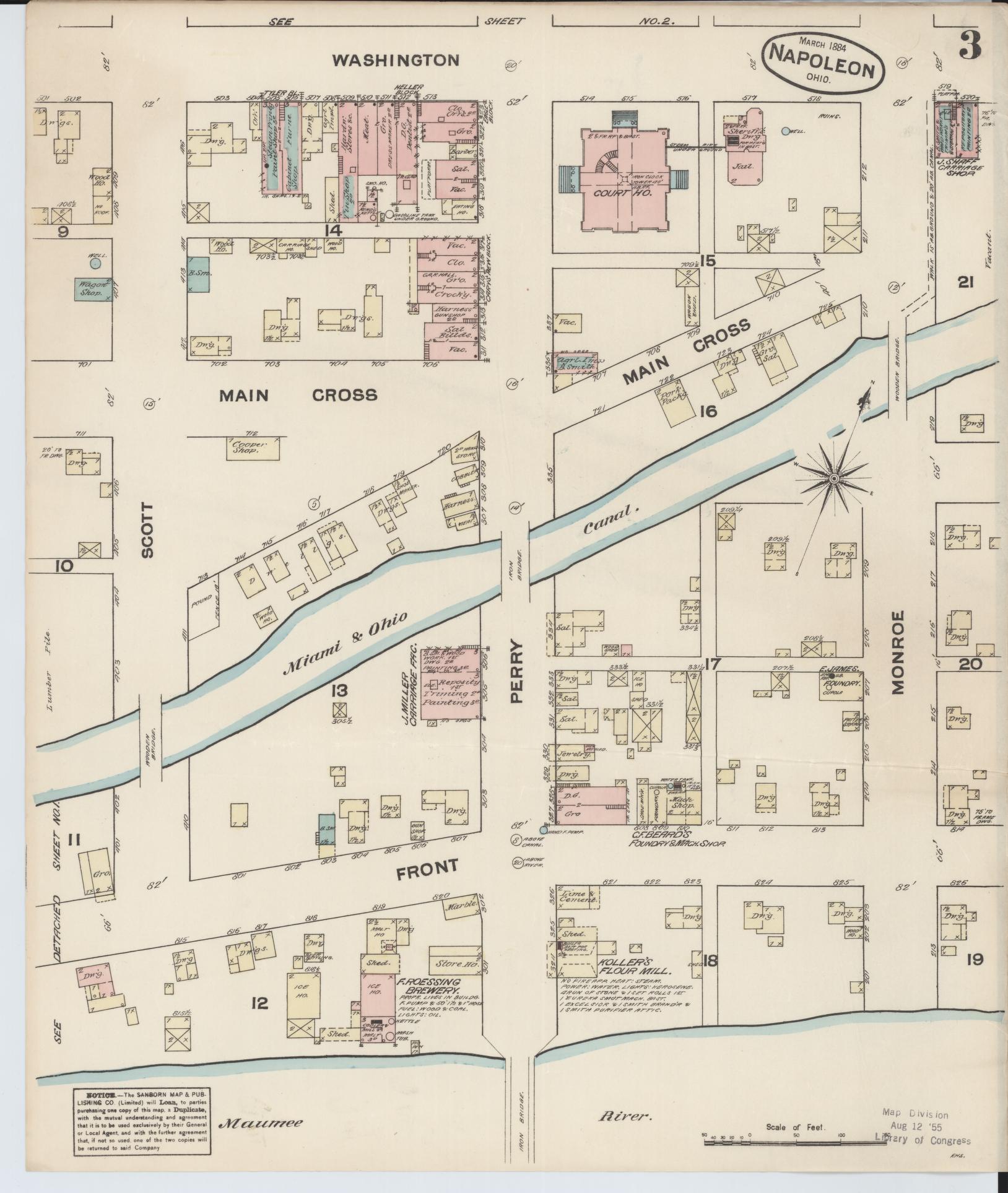 Sanborn Fire Insurance Map from Napoleon, Henry County, Ohio (1884), Sheet #0003 - Complete Map Set gallery image, historic Sanborn map, vintage wall art, Ohio Ohio