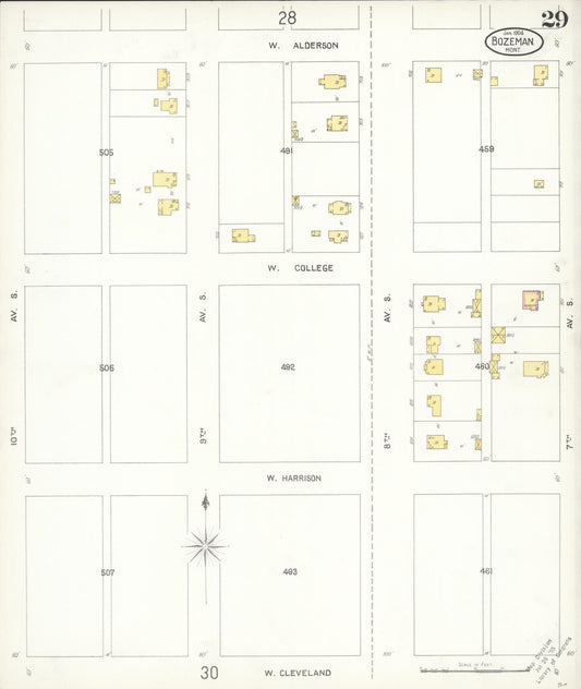 Sanborn Fire Insurance Map from Bozeman, Gallatin County, Montana (1904), Sheet #0029 - Historic Sanborn Fire Insurance Map Print, vintage old map wall art, antique decor, genealogy gift, Montana Montana map