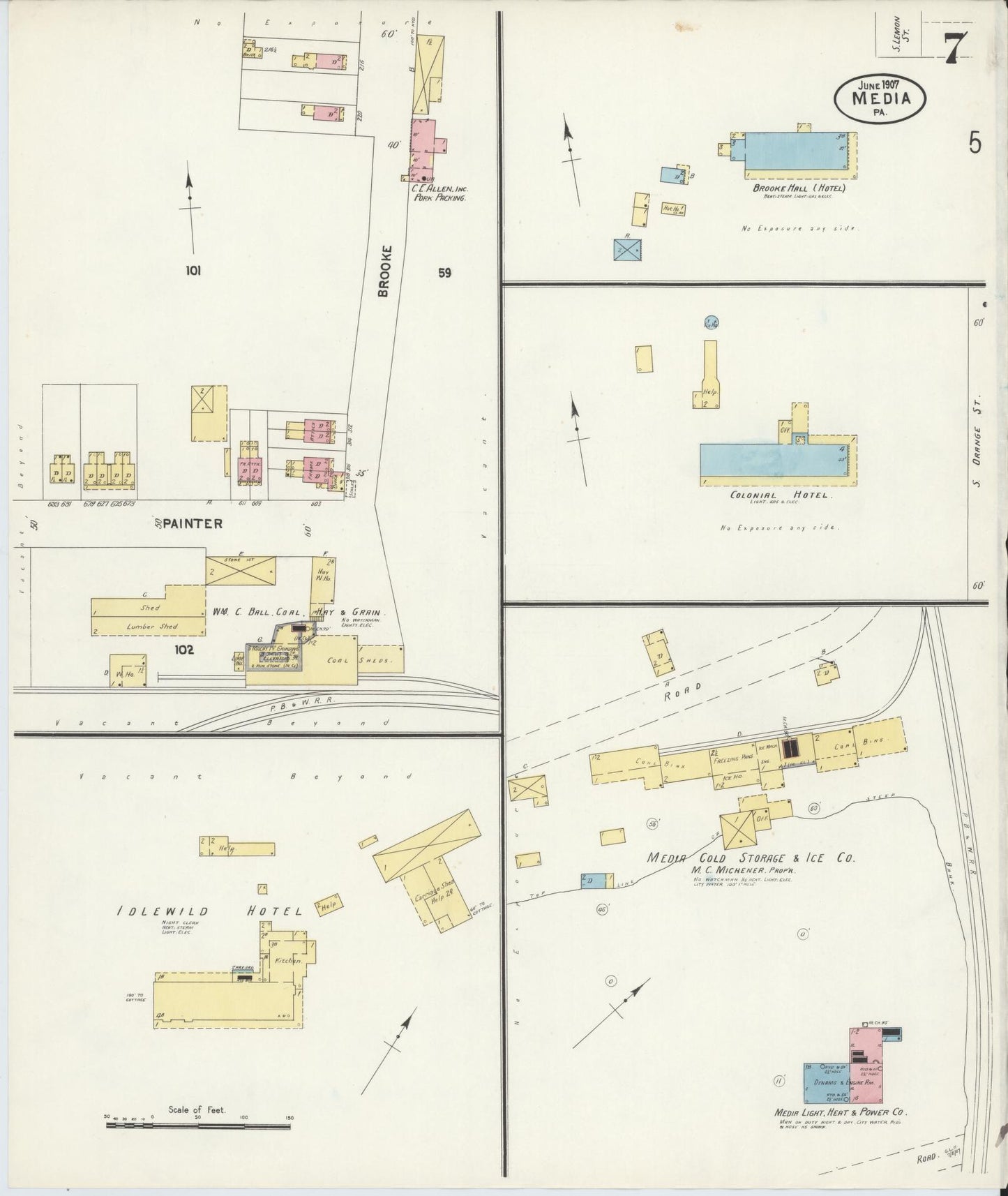 Sanborn Fire Insurance Map from Media, Delaware County, Pennsylvania (1907), Sheet #0007 - Complete Map Set gallery image, historic Sanborn map, vintage wall art, Pennsylvania Pennsylvania