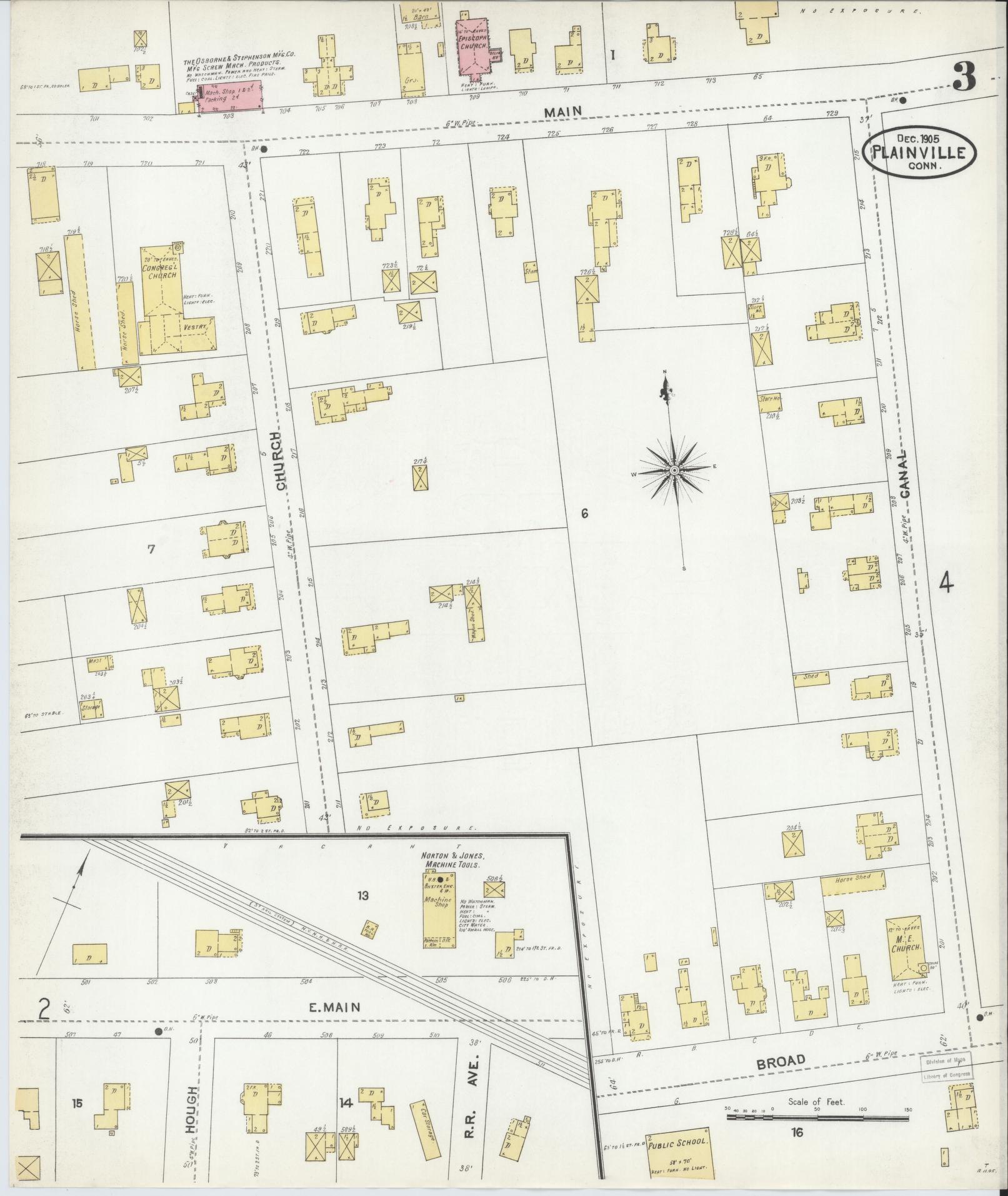 Sanborn Fire Insurance Map from Plainville, Hartford County, Connecticut (1905), Sheet #0003 - Historic Sanborn Fire Insurance Map Print, vintage old map wall art, antique decor, genealogy gift, Connecticut Connecticut map
