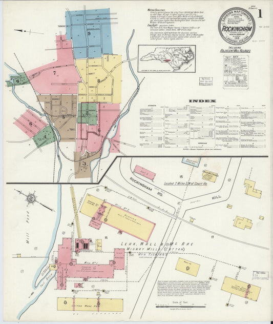 Sanborn Fire Insurance Map from Rockingham, Richmond County, North Carolina (1918), Sheet #0001 - Historic Sanborn Fire Insurance Map Print, vintage old map wall art, antique decor, genealogy gift, North Carolina North Carolina map