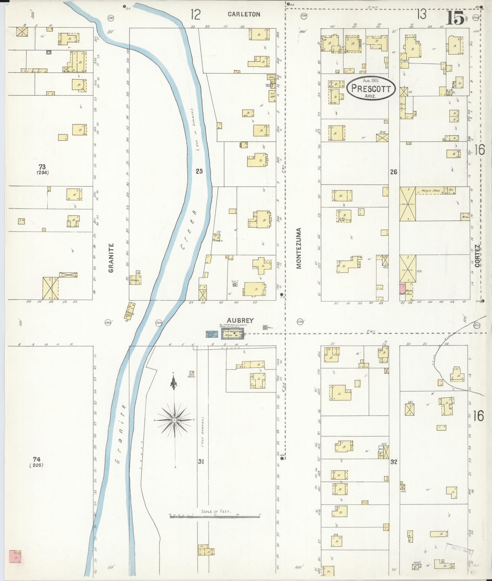 Sanborn Fire Insurance Map from Prescott, Yavapai County, Arizona (1901), Sheet #0015 - Complete Map Set gallery image, historic Sanborn map, vintage wall art, Arizona Arizona