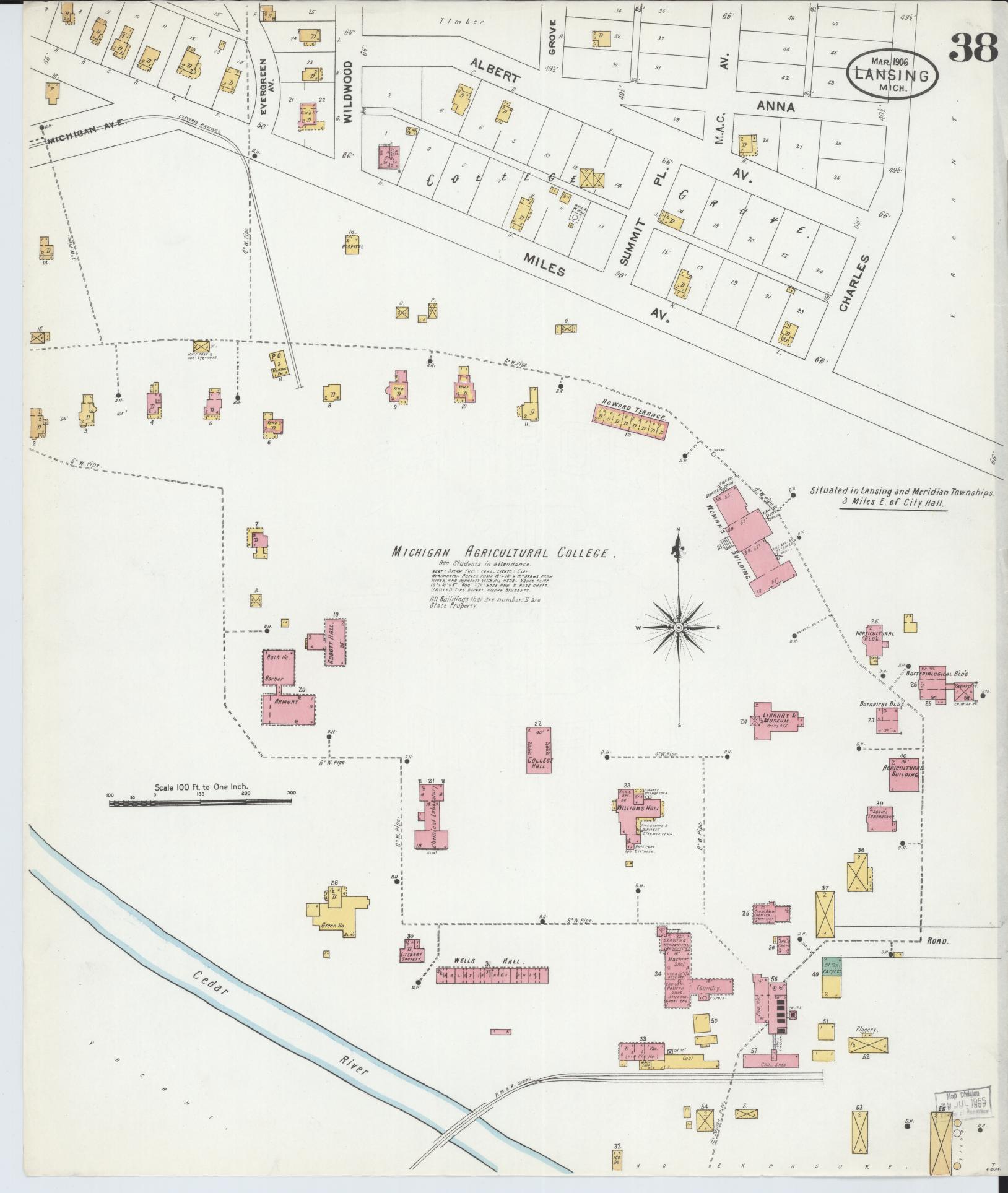 Sanborn Fire Insurance Map from Lansing, Ingham County, Michigan (1906), Sheet #0038 - Complete Map Set gallery image, historic Sanborn map, vintage wall art, Michigan Michigan