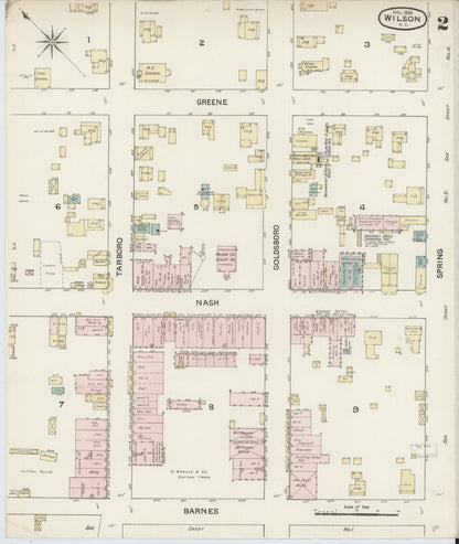 Sanborn Fire Insurance Map from Wilson, Wilson County, North Carolina (1888), Sheet #0002 - Complete Map Set gallery image, historic Sanborn map, vintage wall art, North Carolina North Carolina