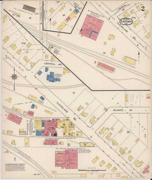 Sanborn Fire Insurance Map from Ravenna, Portage County, Ohio (1922), Sheet #0002 - Historic Sanborn Fire Insurance Map Print, vintage old map wall art, antique decor, genealogy gift, Ohio Ohio map