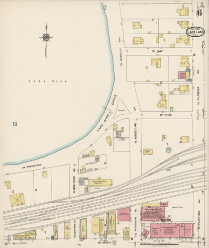 Sanborn Fire Insurance Map from Lakeland, Polk County, Florida (1922), Sheet #0006 - Complete Map Set gallery image, historic Sanborn map, vintage wall art, Florida Florida