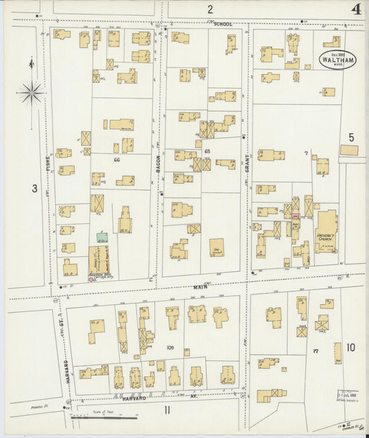 Sanborn Fire Insurance Map from Waltham, Middlesex County, Massachusetts (1897), Sheet #0004 - Historic Sanborn Fire Insurance Map Print, vintage old map wall art, antique decor, genealogy gift, Massachusetts Massachusetts map
