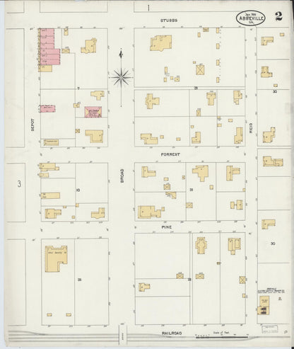Sanborn Fire Insurance Map from Abbeville, Wilcox County, Georgia (1906), Sheet #0002 - Complete Map Set gallery image, historic Sanborn map, vintage wall art, Georgia Georgia