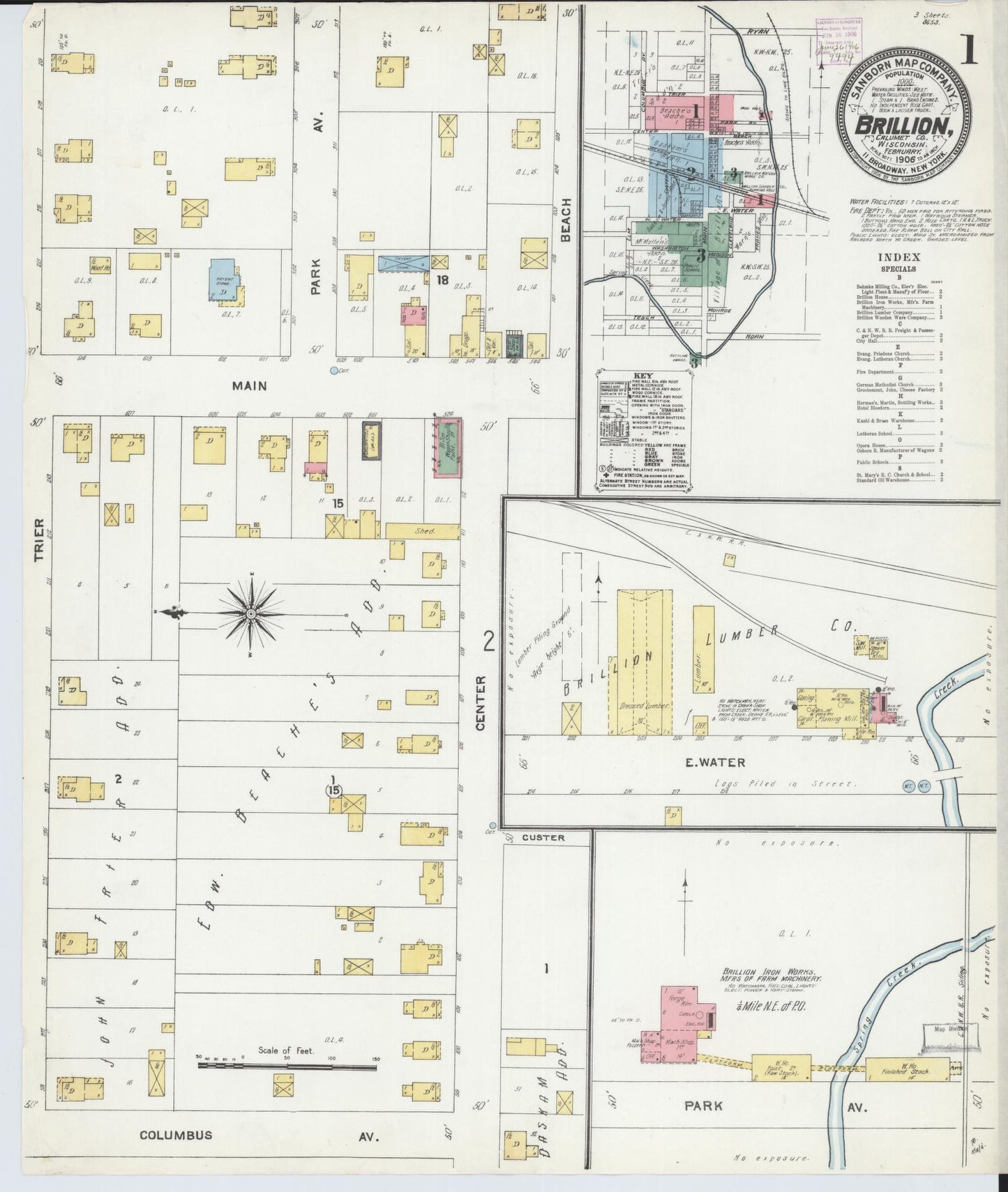 Sanborn Fire Insurance Map from Brillion, Calumet County, Wisconsin (1906), Sheet #0001 - Complete Map Set gallery image, historic Sanborn map, vintage wall art, Wisconsin Wisconsin