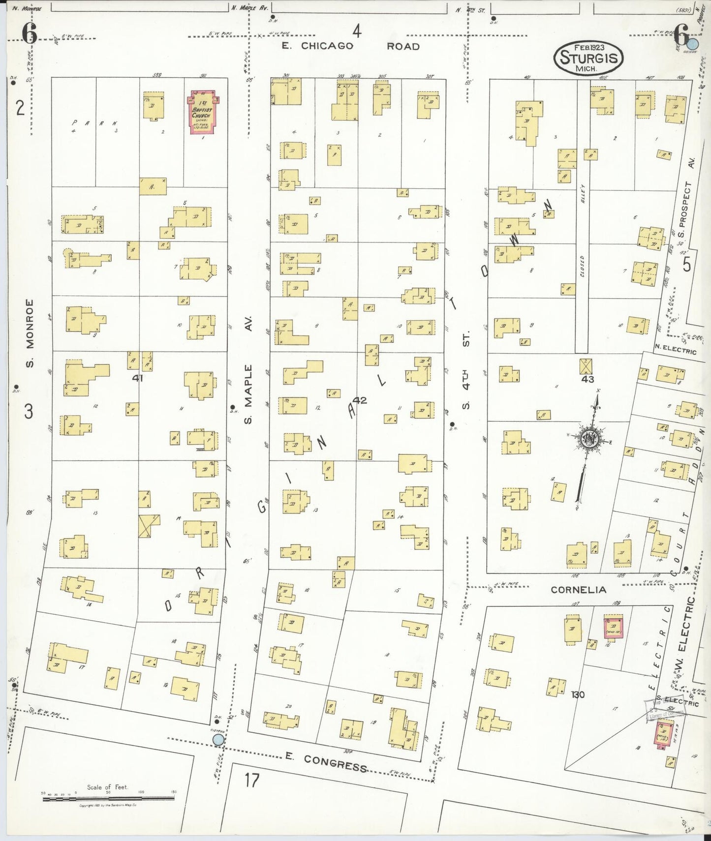 Sanborn Fire Insurance Map from Sturgis, Saint Joseph County, Michigan (1923), Sheet #0006 - Historic Sanborn Fire Insurance Map Print, vintage old map wall art, antique decor, genealogy gift, Michigan Michigan map