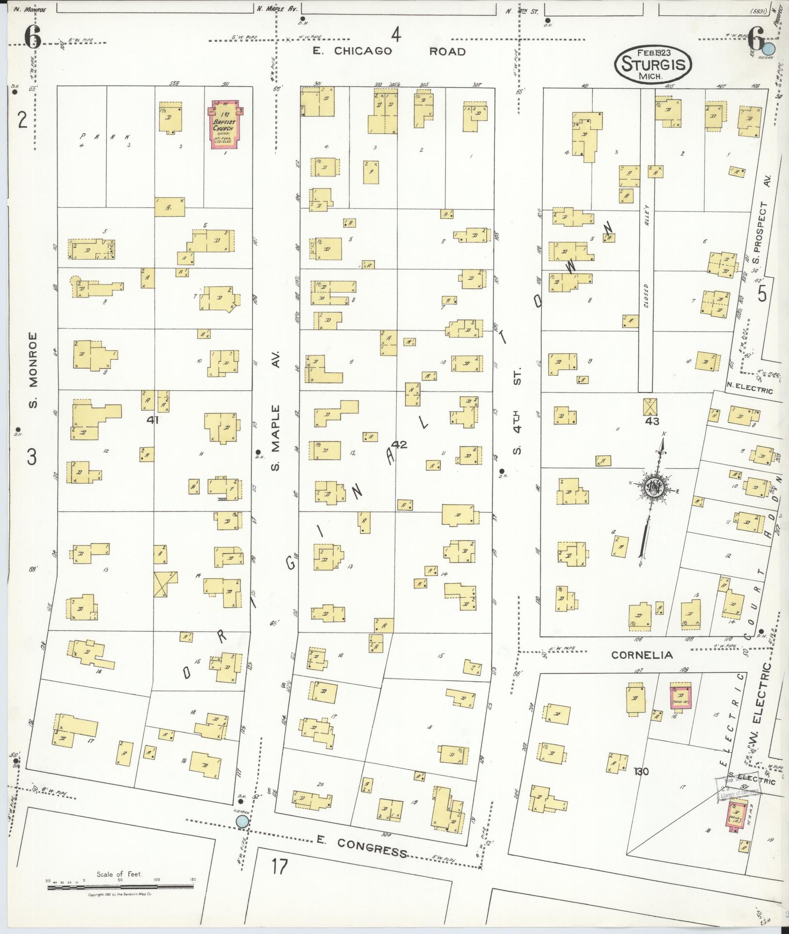 Sanborn Fire Insurance Map from Sturgis, Saint Joseph County, Michigan (1923), Sheet #0006 - Historic Sanborn Fire Insurance Map Print, vintage old map wall art, antique decor, genealogy gift, Michigan Michigan map