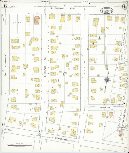 Sanborn Fire Insurance Map from Sturgis, Saint Joseph County, Michigan (1923), Sheet #0006 - Historic Sanborn Fire Insurance Map Print, vintage old map wall art, antique decor, genealogy gift, Michigan Michigan map