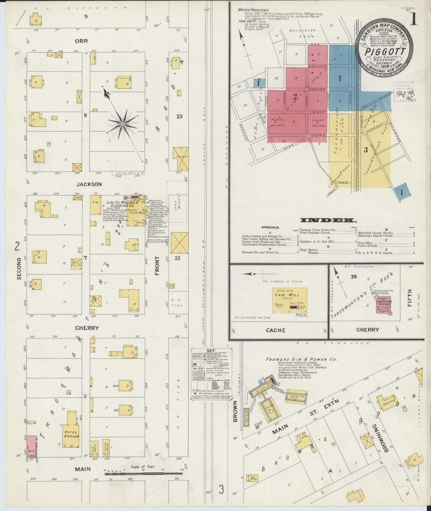 Sanborn Fire Insurance Map from Piggott, Clay County, Arkansas (1908), Sheet #0001 - Complete Map Set gallery image, historic Sanborn map, vintage wall art, Arkansas Arkansas