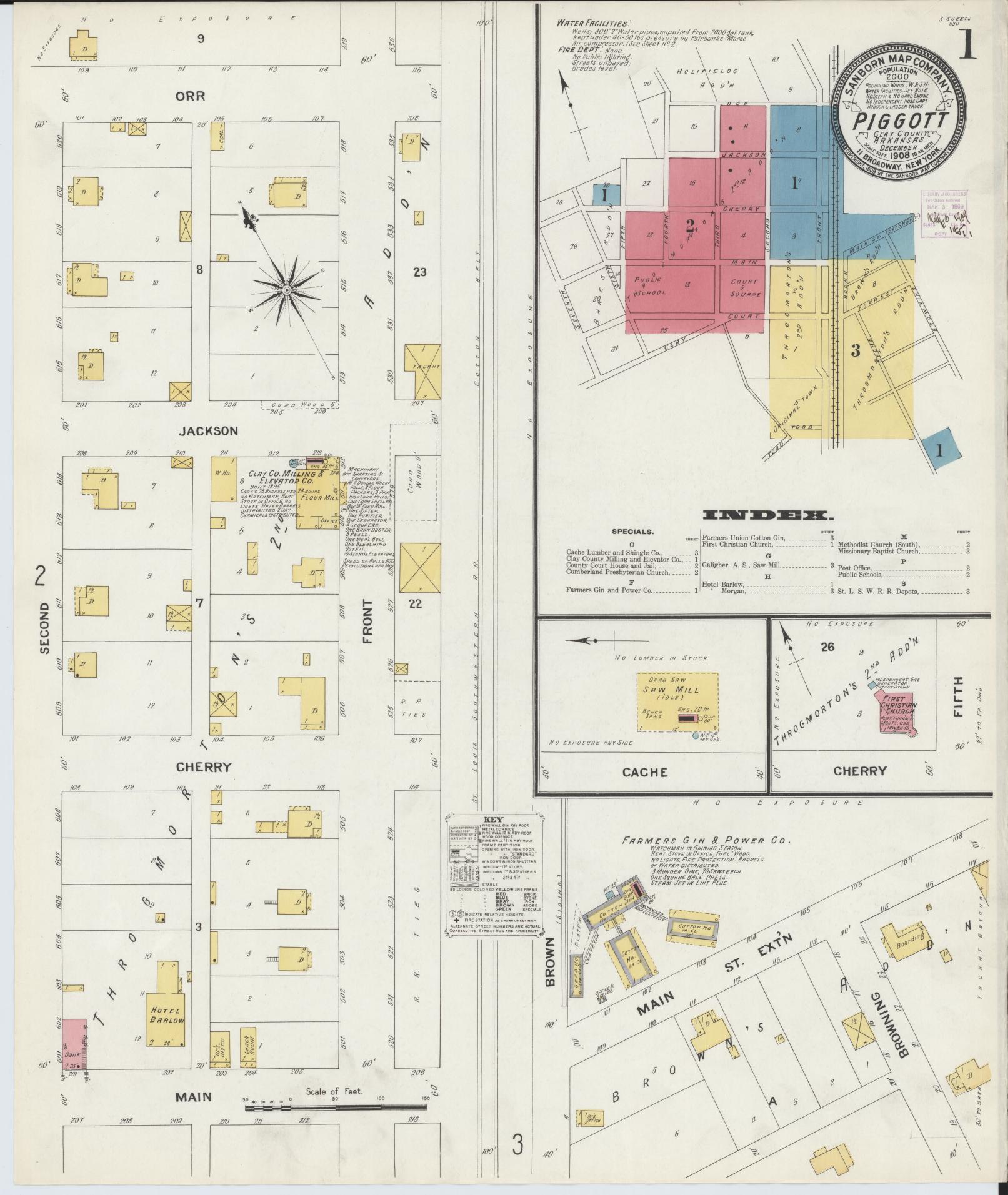 Sanborn Fire Insurance Map from Piggott, Clay County, Arkansas (1908), Sheet #0001 - Complete Map Set gallery image, historic Sanborn map, vintage wall art, Arkansas Arkansas