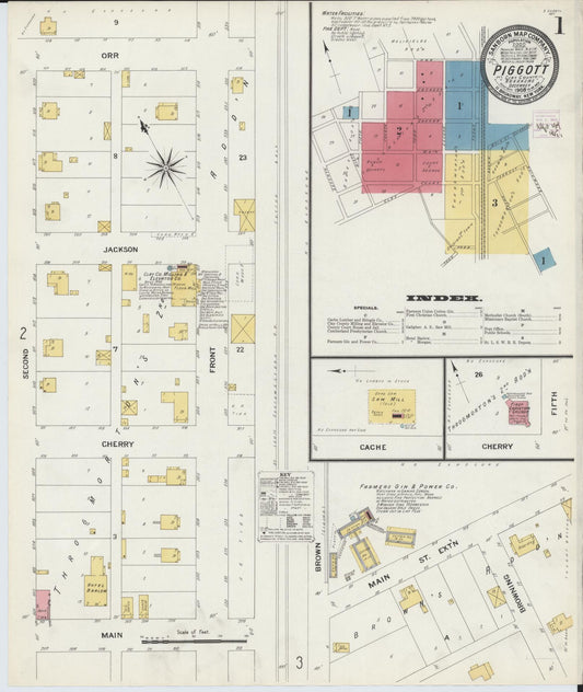 Sanborn Fire Insurance Map from Piggott, Clay County, Arkansas (1908), Sheet #0001 - Complete Map Set gallery image, historic Sanborn map, vintage wall art, Arkansas Arkansas