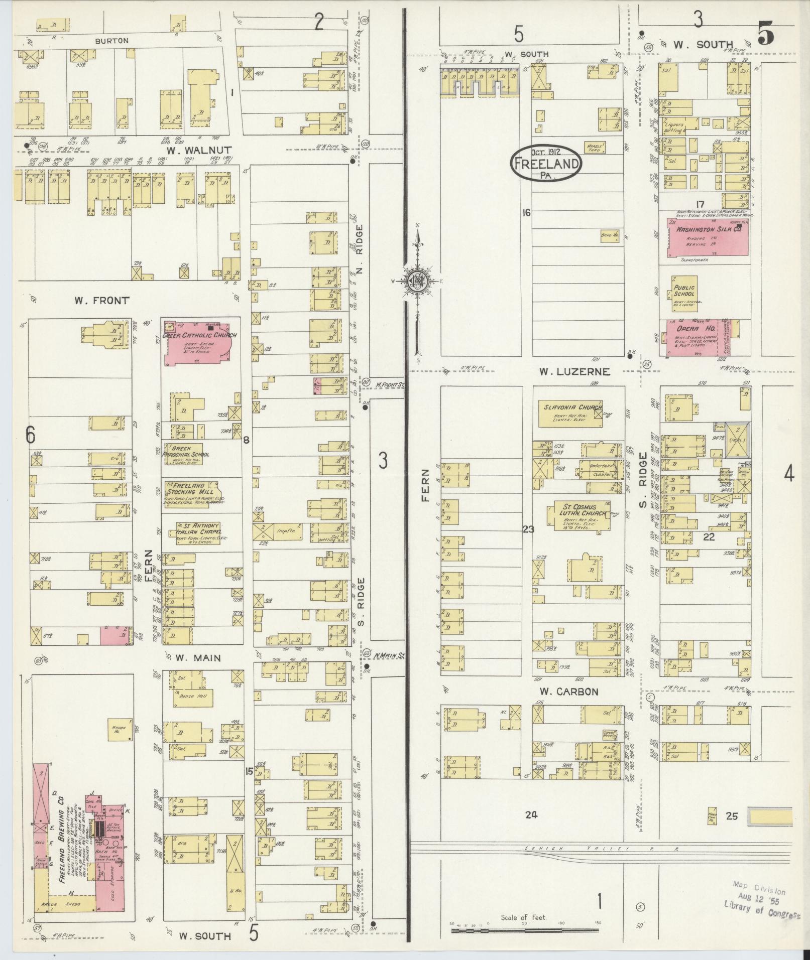 Sanborn Fire Insurance Map from Freeland, Luzerne County, Pennsylvania (1912), Sheet #0005 - Historic Sanborn Fire Insurance Map Print, vintage old map wall art, antique decor, genealogy gift, Pennsylvania Pennsylvania map