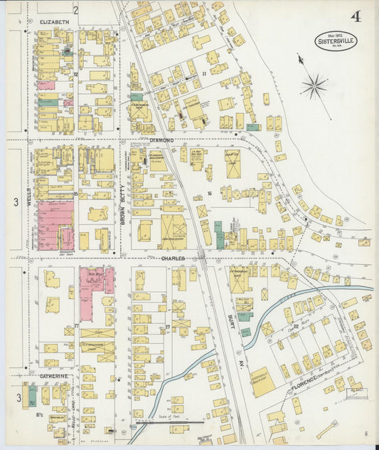 Sanborn Fire Insurance Map from Sistersville, Tyler County, West Virginia (1902), Sheet #0004 - Historic Sanborn Fire Insurance Map Print, vintage old map wall art, antique decor, genealogy gift, West Virginia West Virginia map