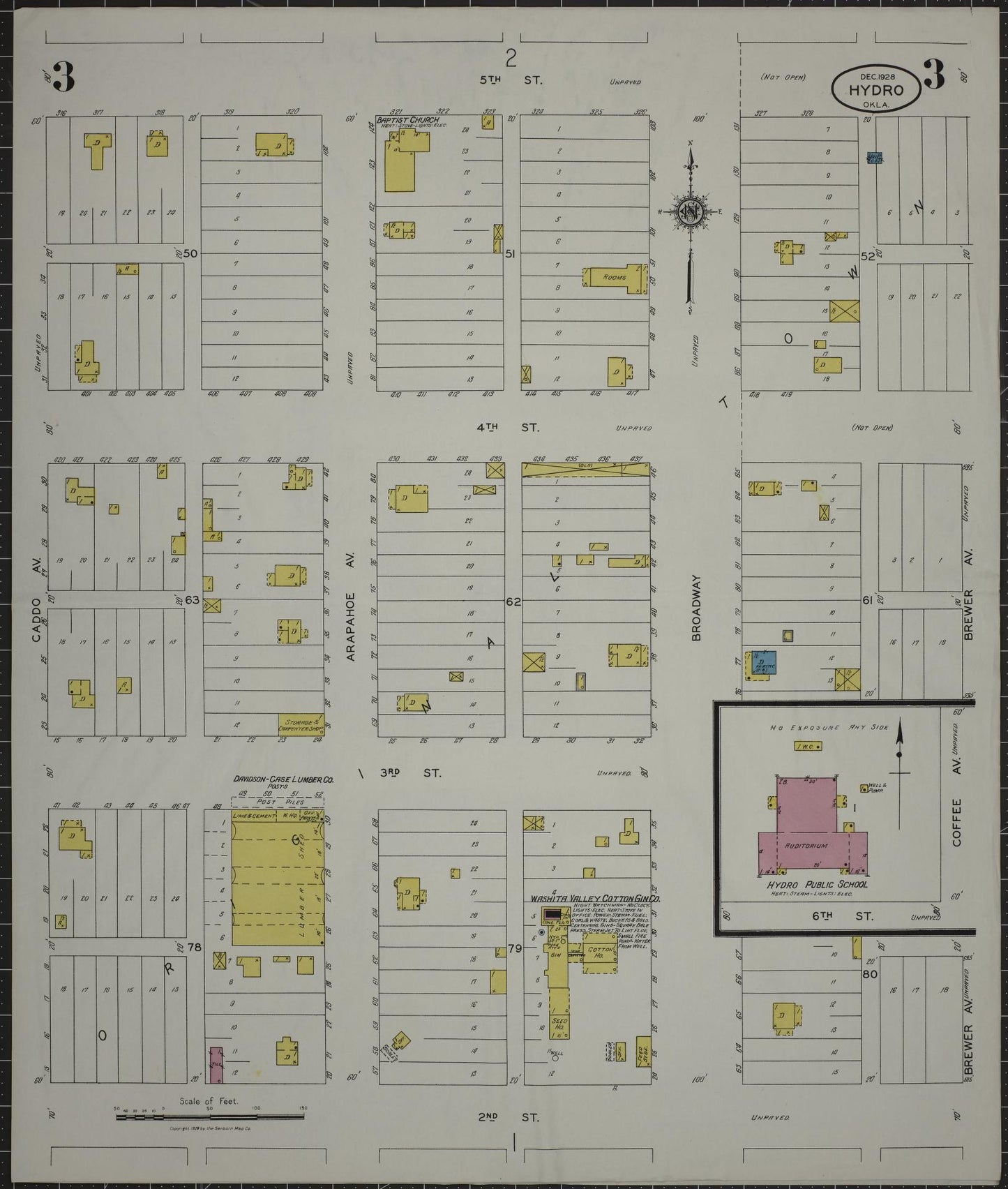 Sanborn Fire Insurance Map from Hydro, Caddo County, Oklahoma (1928), Sheet #0003 - Complete Map Set gallery image, historic Sanborn map, vintage wall art, Oklahoma Oklahoma
