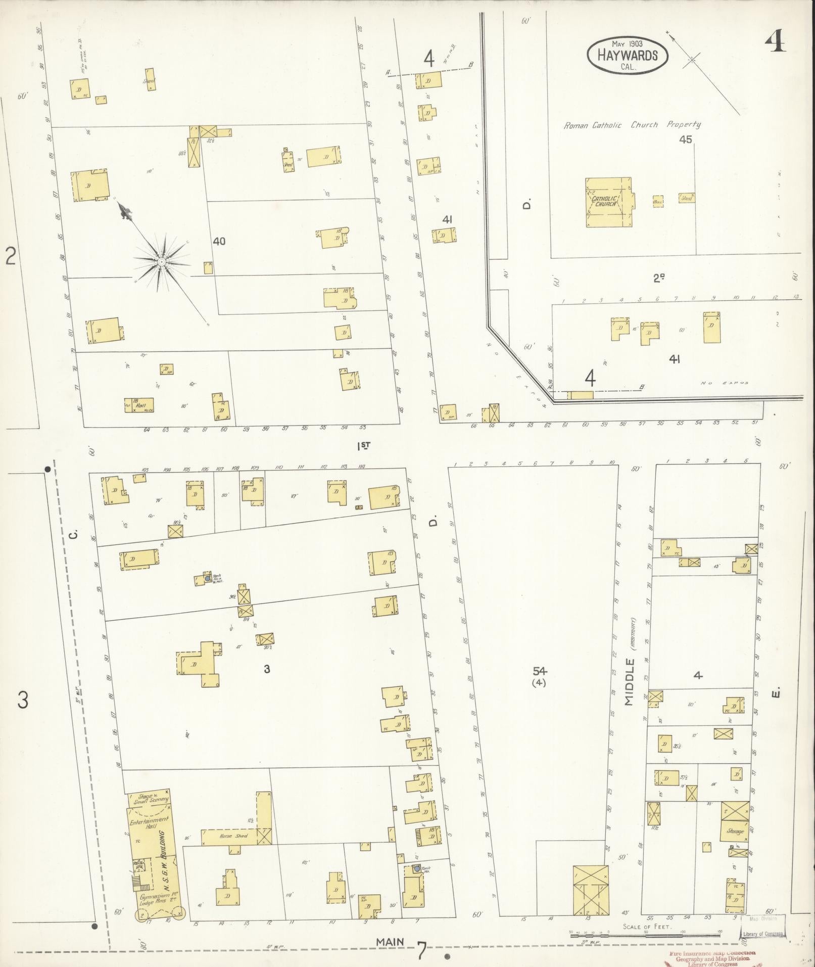 Sanborn Fire Insurance Map from Hayward, Alameda County, California (1903), Sheet #0004 - Historic Sanborn Fire Insurance Map Print, vintage old map wall art, antique decor, genealogy gift, California California map