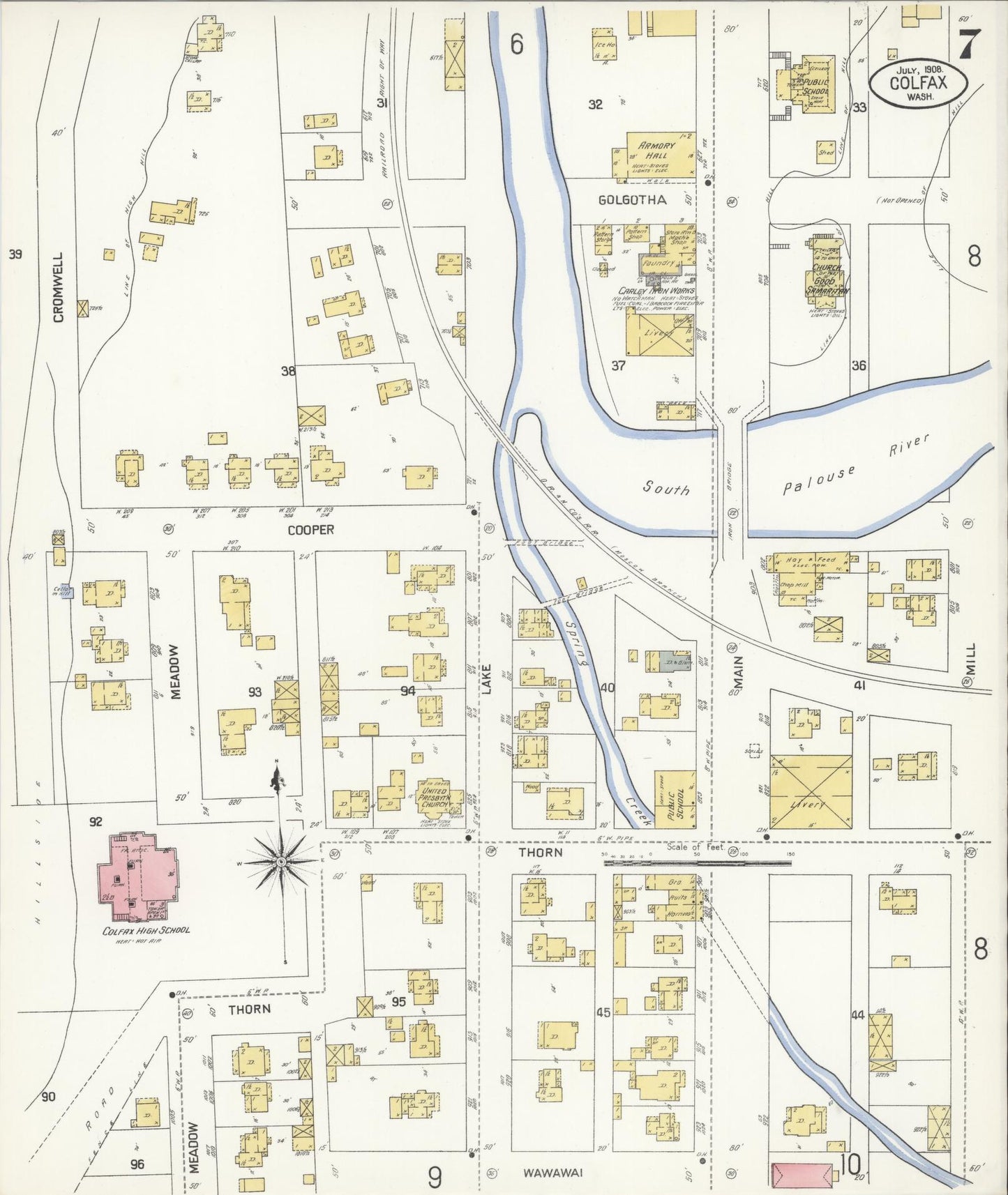 Sanborn Fire Insurance Map from Colfax, Whitman County, Washington (1908), Sheet #0007 - Complete Map Set gallery image, historic Sanborn map, vintage wall art, Washington Washington