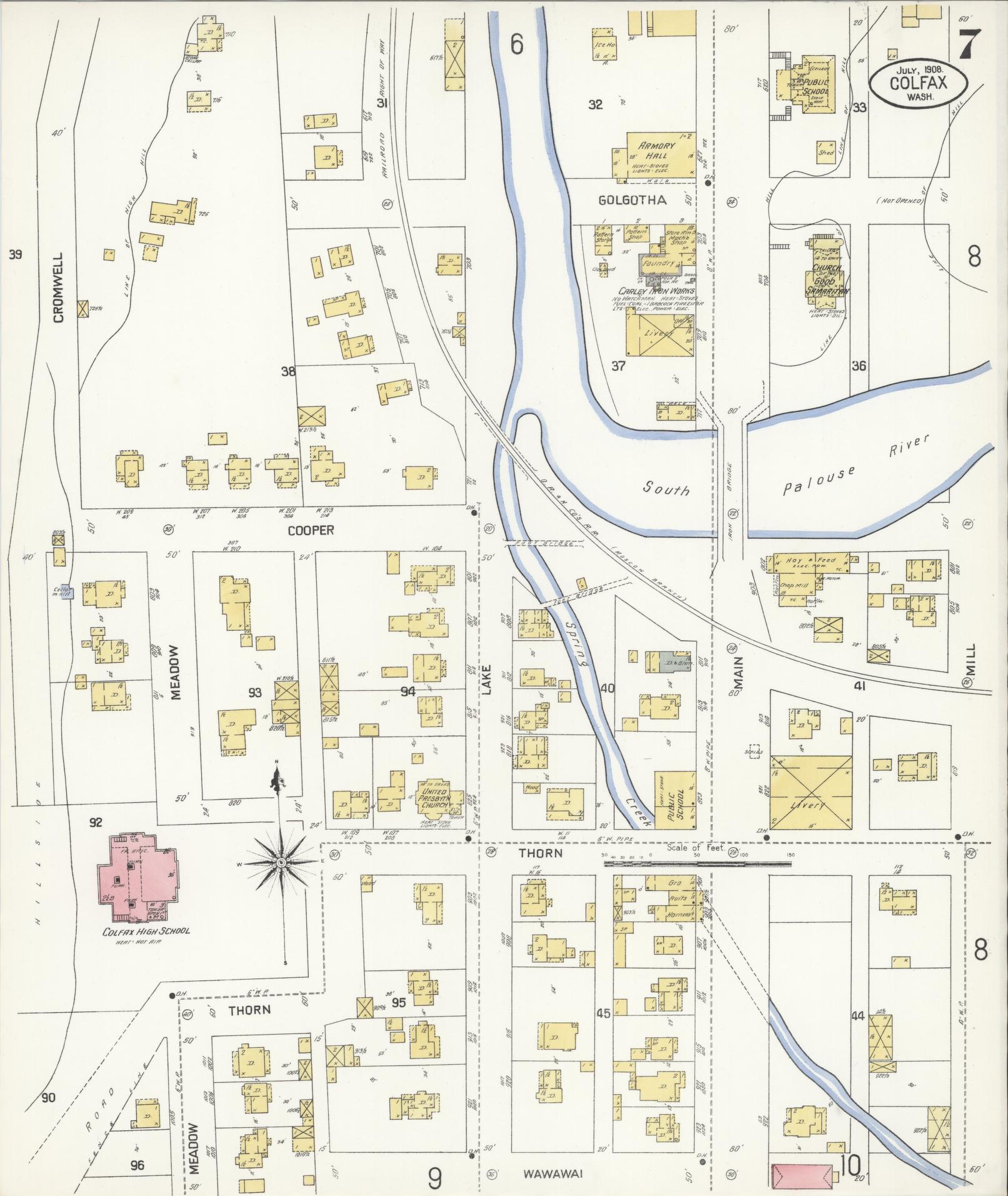 Sanborn Fire Insurance Map from Colfax, Whitman County, Washington (1908), Sheet #0007 - Complete Map Set gallery image, historic Sanborn map, vintage wall art, Washington Washington