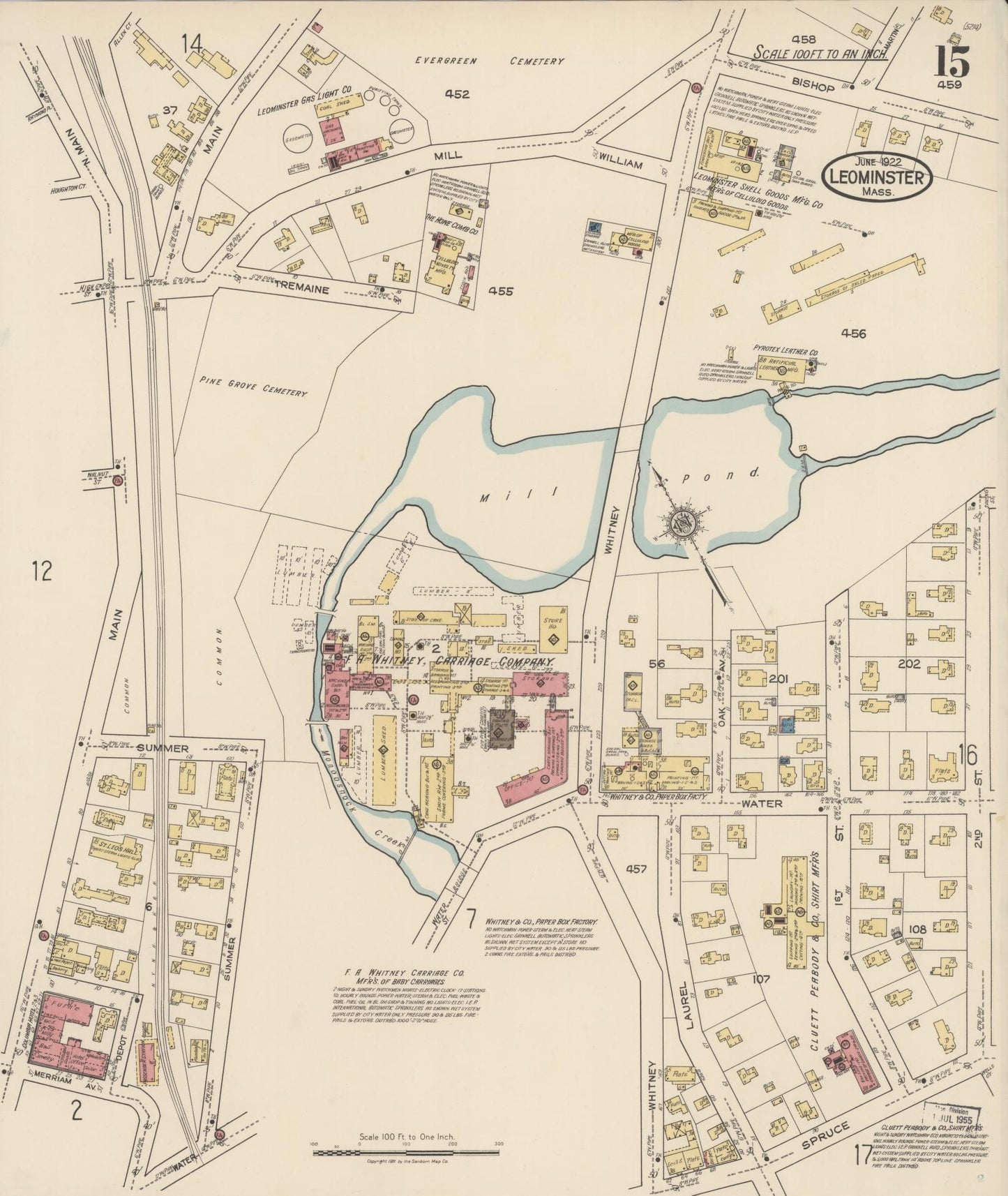 Sanborn Fire Insurance Map from Leominster, Worcester County, Massachusetts (1922), Sheet #0015 - Complete Map Set gallery image, historic Sanborn map, vintage wall art, Massachusetts Massachusetts