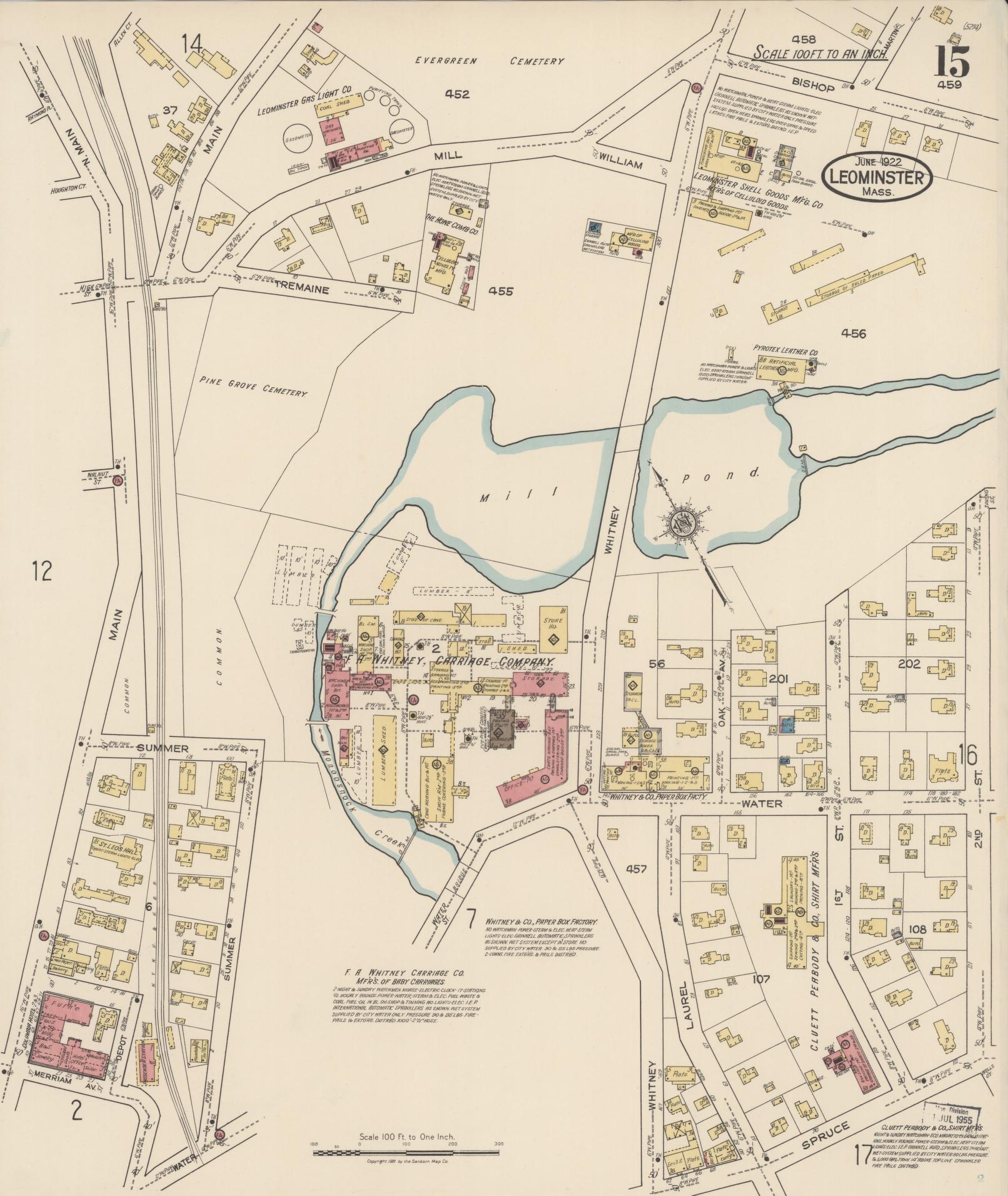 Sanborn Fire Insurance Map from Leominster, Worcester County, Massachusetts (1922), Sheet #0015 - Complete Map Set gallery image, historic Sanborn map, vintage wall art, Massachusetts Massachusetts