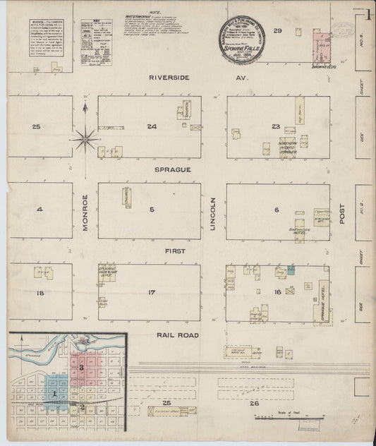 Sanborn Fire Insurance Map from Spokane, Spokane County, Washington (1884), Sheet #0001 - Historic Sanborn Fire Insurance Map Print, vintage old map wall art, antique decor, genealogy gift, Washington Washington map