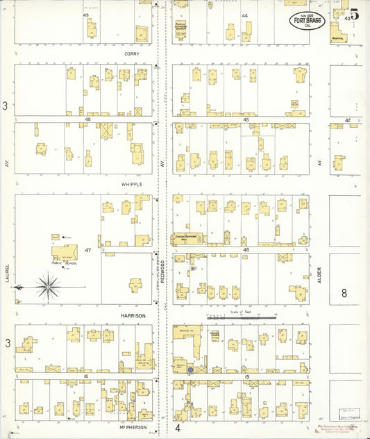 Sanborn Fire Insurance Map from Fort Bragg, Mendocino County, California (1909), Sheet #0005 - Historic Sanborn Fire Insurance Map Print, vintage old map wall art, antique decor, genealogy gift, California California map
