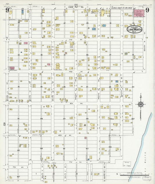 Sanborn Fire Insurance Map from Lake Worth, Palm Beach County, Florida (1924), Sheet #0009 - Historic Sanborn Fire Insurance Map Print, vintage old map wall art, antique decor, genealogy gift, Florida Florida map